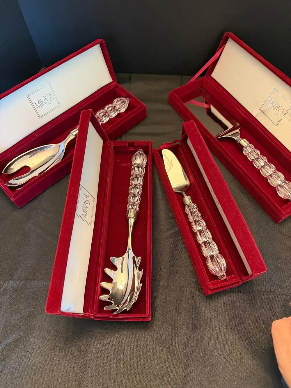 Vintage Glam Mikasa Rousseau 4-Piece Serving Set Austrian Crystal & Silverplate